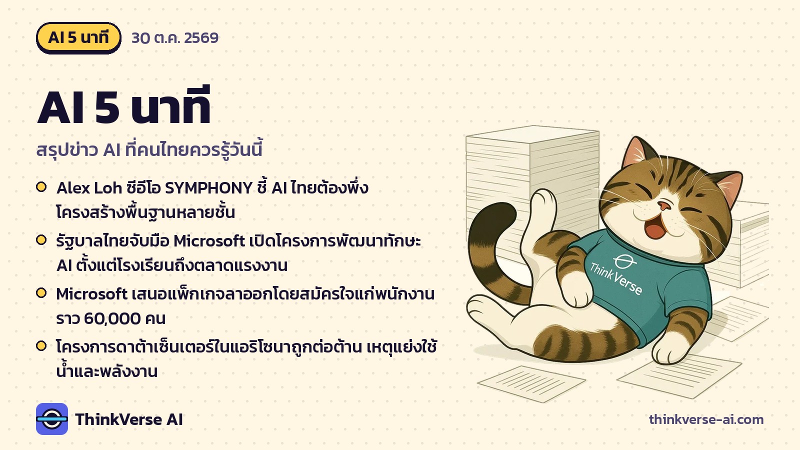 AI 5 นาที: Alex Loh ซีอีโอ SYMPHONY ชี้ AI ไทยต้องพึ่งโครงสร้างพื้นฐานหลายชั้น และอีก 4 เรื่อง