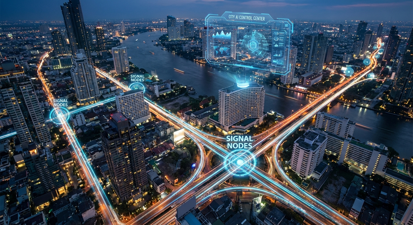 กรุงเทพฯ ทดสอบ "Traffic‑LLM" ผสาน Radar‑Edge CV และ Causal‑RL ปรับไฟจราจรเรียลไทม์ ลดเวลาเดินทาง 35%